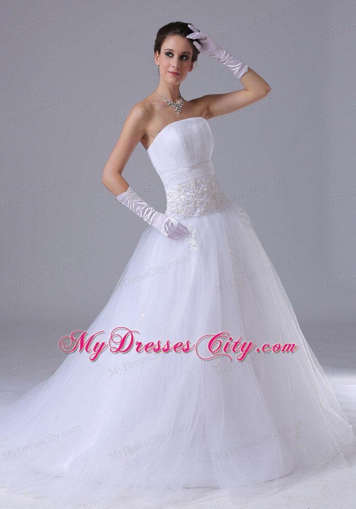 Beaded Decorated Waist Strapless A-Line Outdoor Wedding Dress