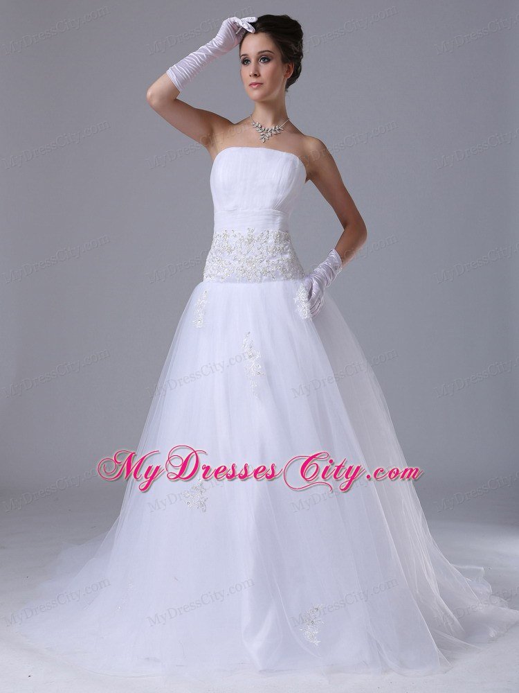 Beaded Decorated Waist Strapless A-Line Outdoor Wedding Dress