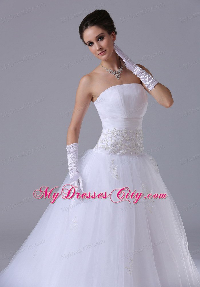 Beaded Decorated Waist Strapless A-Line Outdoor Wedding Dress