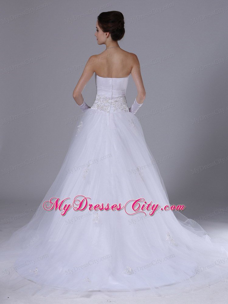 Beaded Decorated Waist Strapless A-Line Outdoor Wedding Dress