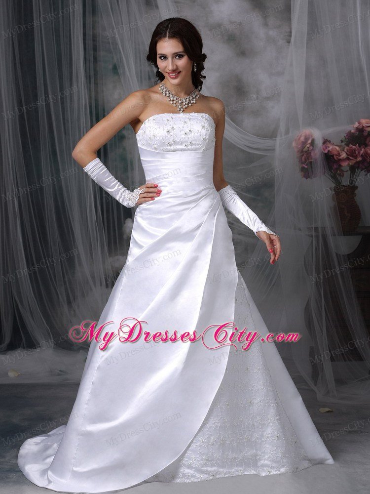 Beauty A-line Strapless Court Train Embroidery Wedding Dress