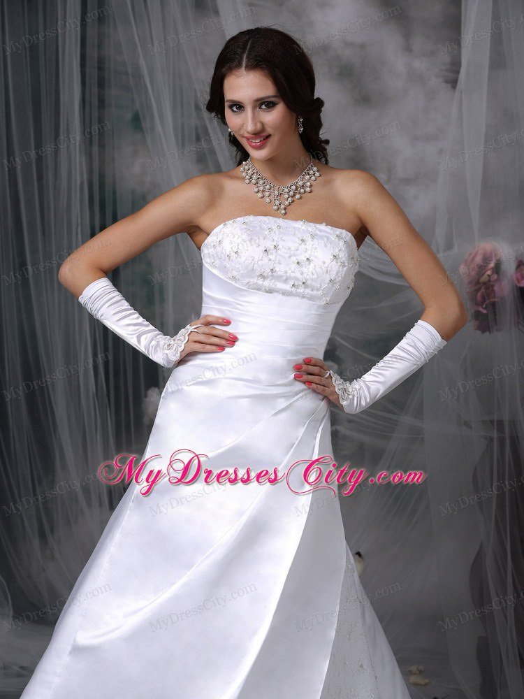 Beauty A-line Strapless Court Train Embroidery Wedding Dress