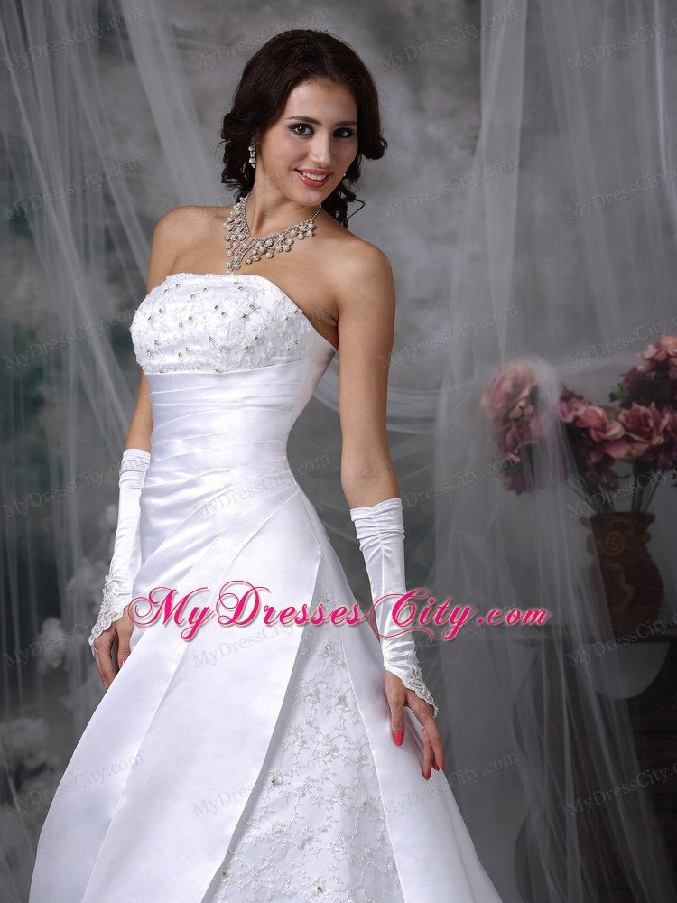 Beauty A-line Strapless Court Train Embroidery Wedding Dress