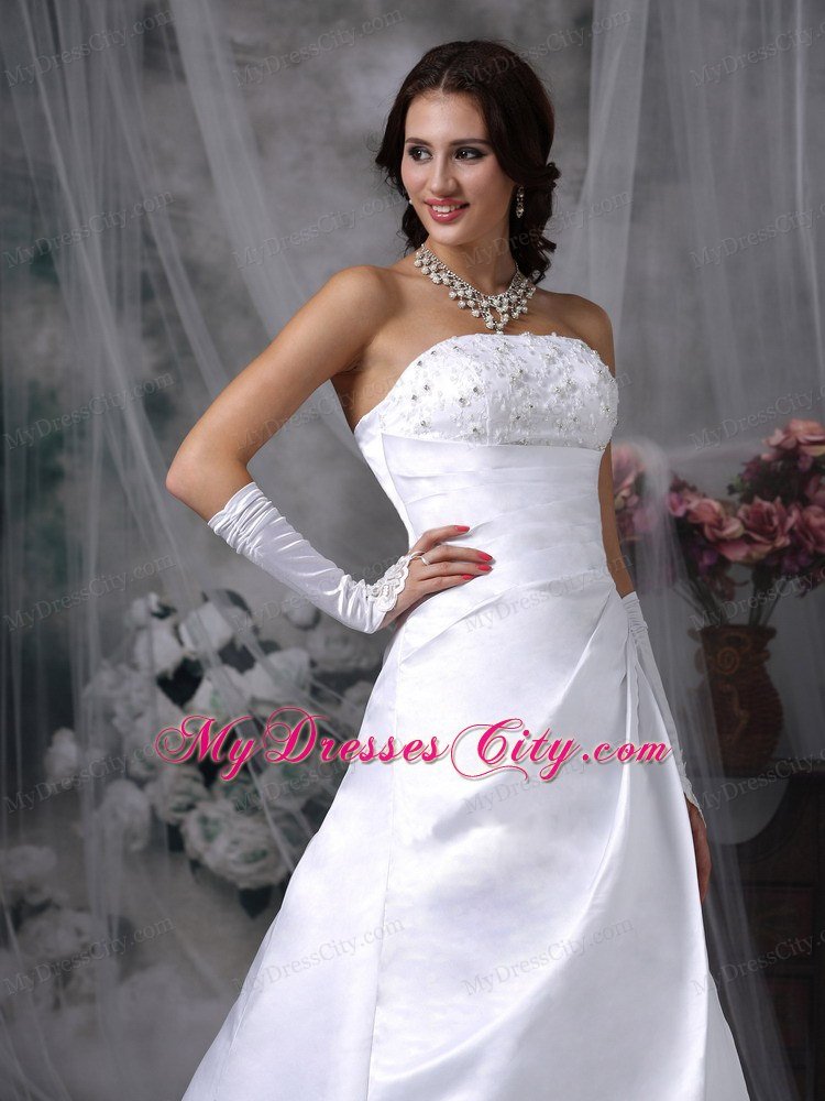 Beauty A-line Strapless Court Train Embroidery Wedding Dress