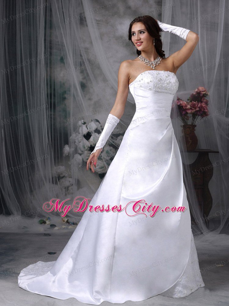 Beauty A-line Strapless Court Train Embroidery Wedding Dress