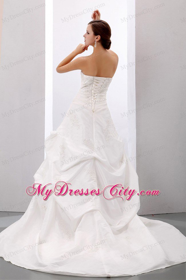 Princess Pick-ups and Appliques Sweetheart Church Wedding Gown