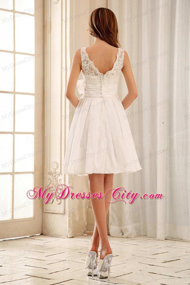 Custom Made Sweet Bateau Short Bridal Dress with Lace and Sash