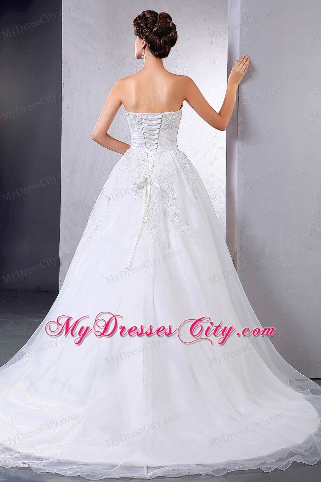 Pretty Ball Gown Appliques Lace-up Chapel Train Wedding Dress