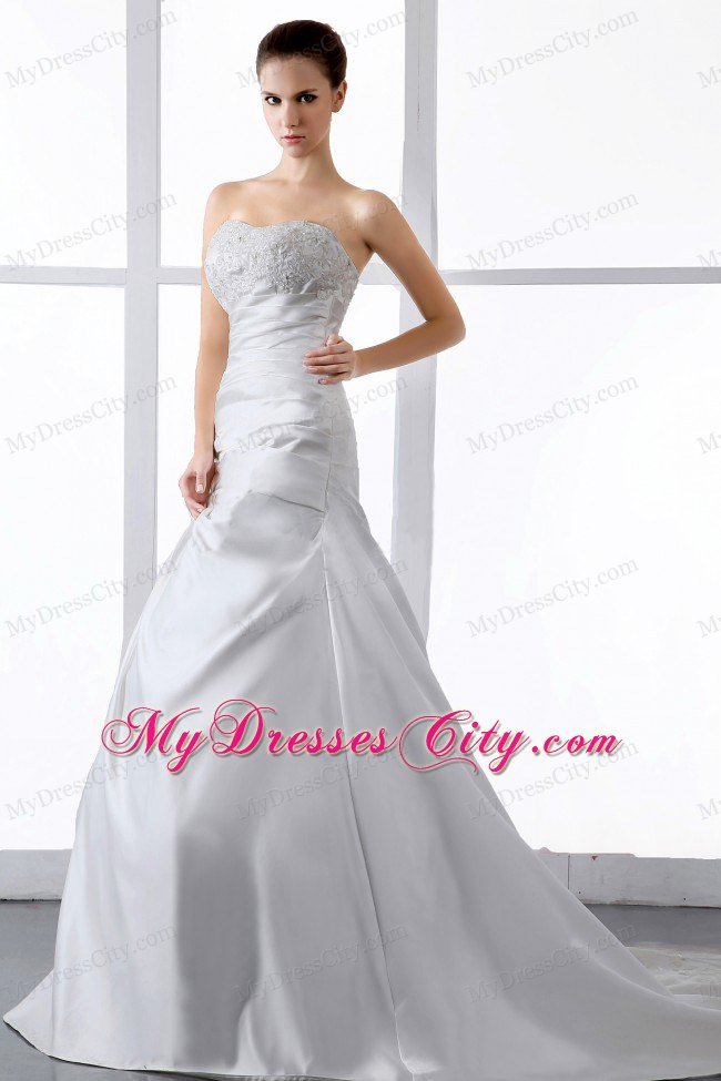 Gorgeous Appliques A-line Court Train Satin Wedding Dress