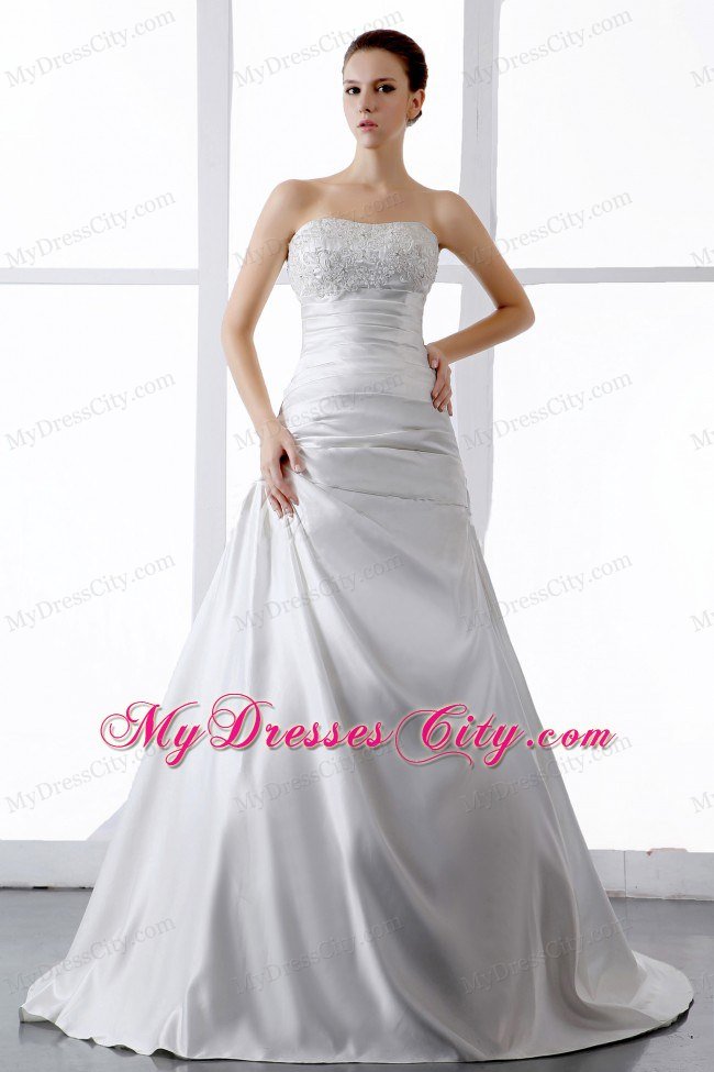 Gorgeous Appliques A-line Court Train Satin Wedding Dress