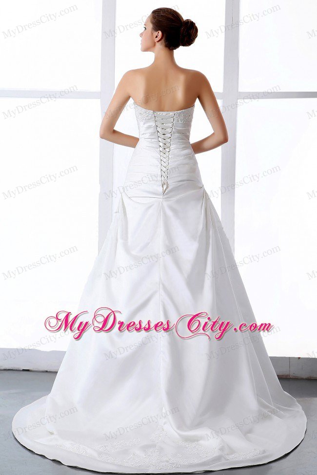 Gorgeous Appliques A-line Court Train Satin Wedding Dress