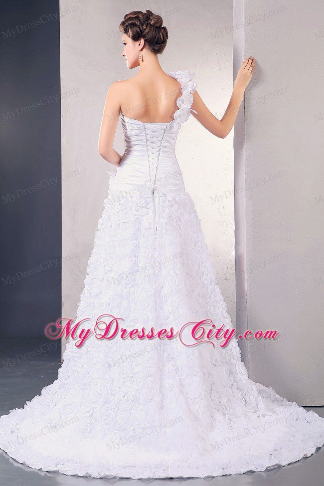 Rolling Flowers Lace-up Wedding Dress with Flower One Shoulder