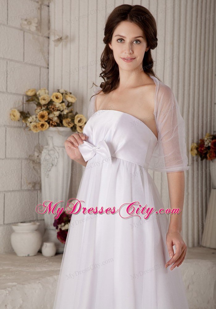 A-line Bowknot Brush Train Wedding Gown with Sheer Jacket