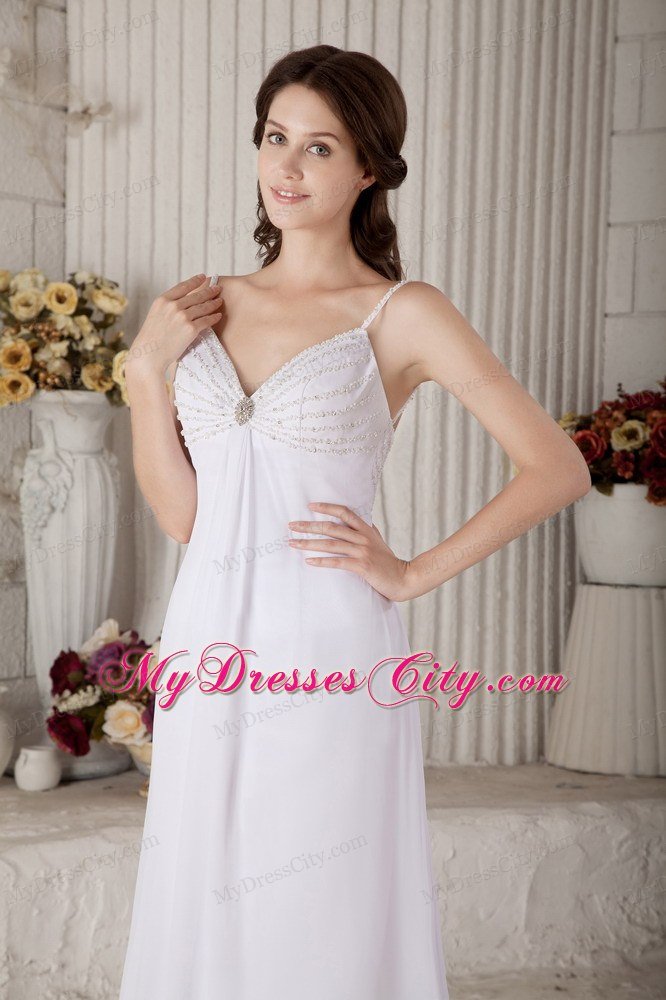 Column Spaghetti Straps Chiffon Beading Backless Bridal Dress