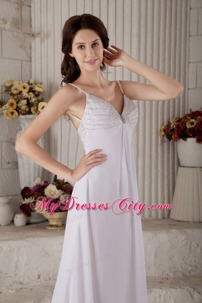 Column Spaghetti Straps Chiffon Beading Backless Bridal Dress