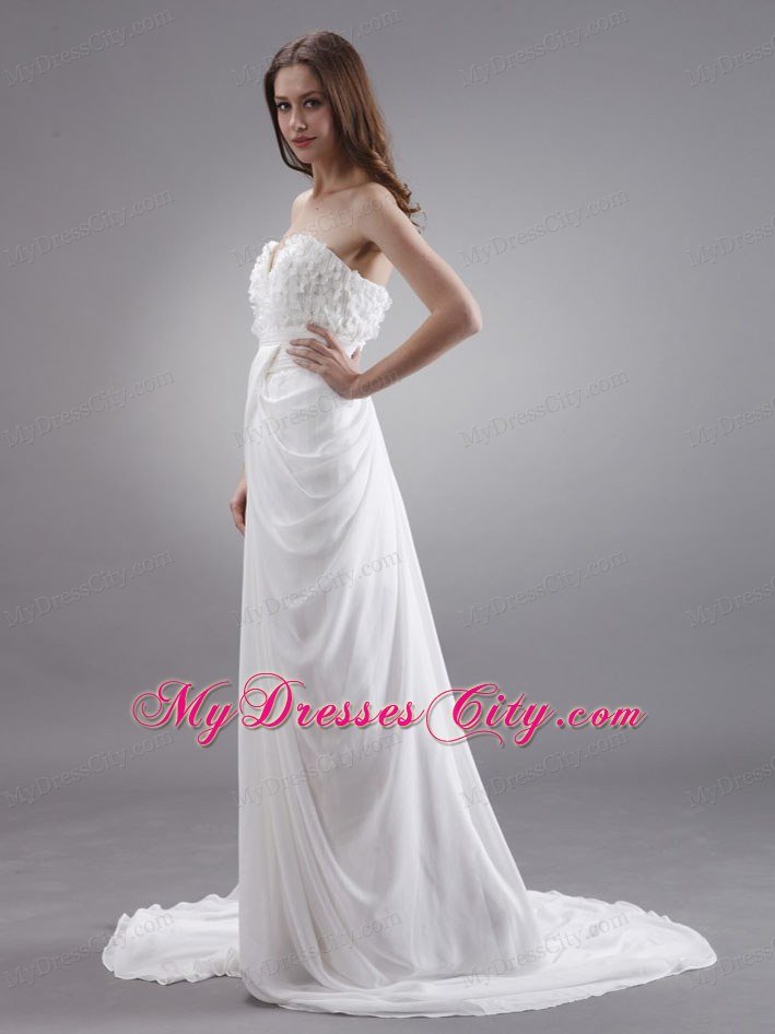 Elegant V-cut Sweetheart Court Train Chiffon Bridal Dress