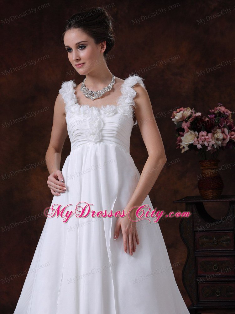 Hand-made Flower Decorate Straps Ruched Bridal Dress