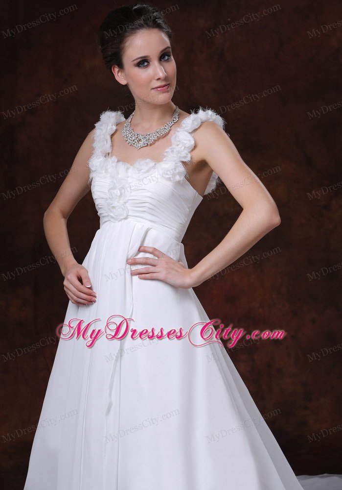 Hand-made Flower Decorate Straps Ruched Bridal Dress