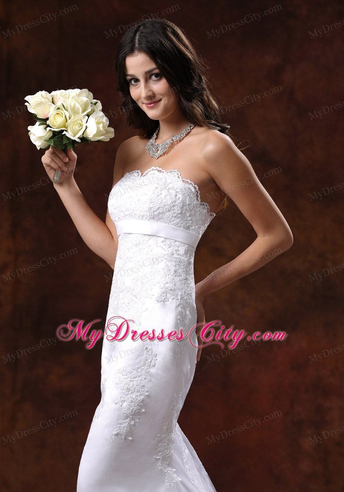 Strapless Mermaid Brush Train Sash and Lace Bridal Dress