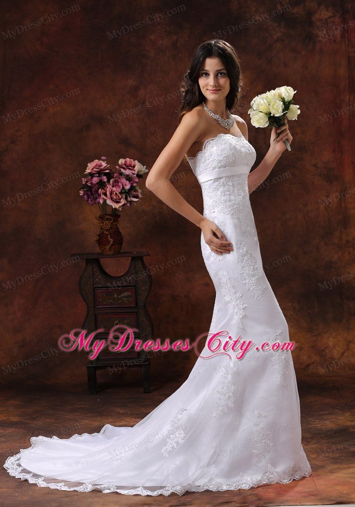 Strapless Mermaid Brush Train Sash and Lace Bridal Dress