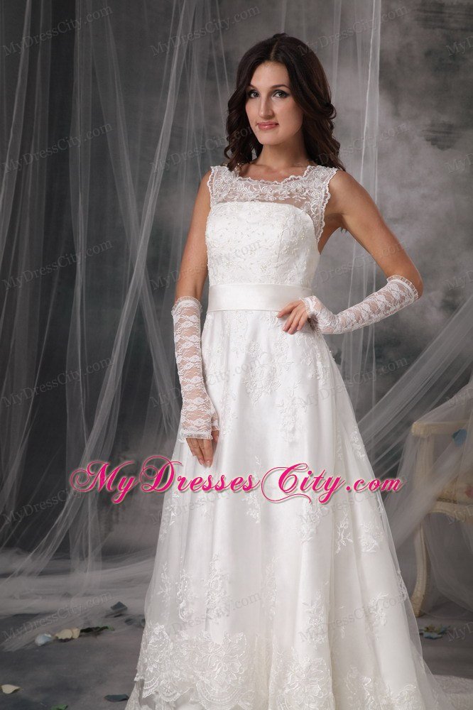 Square A-Line Court Train Lace Wedding Dress with Taffeta