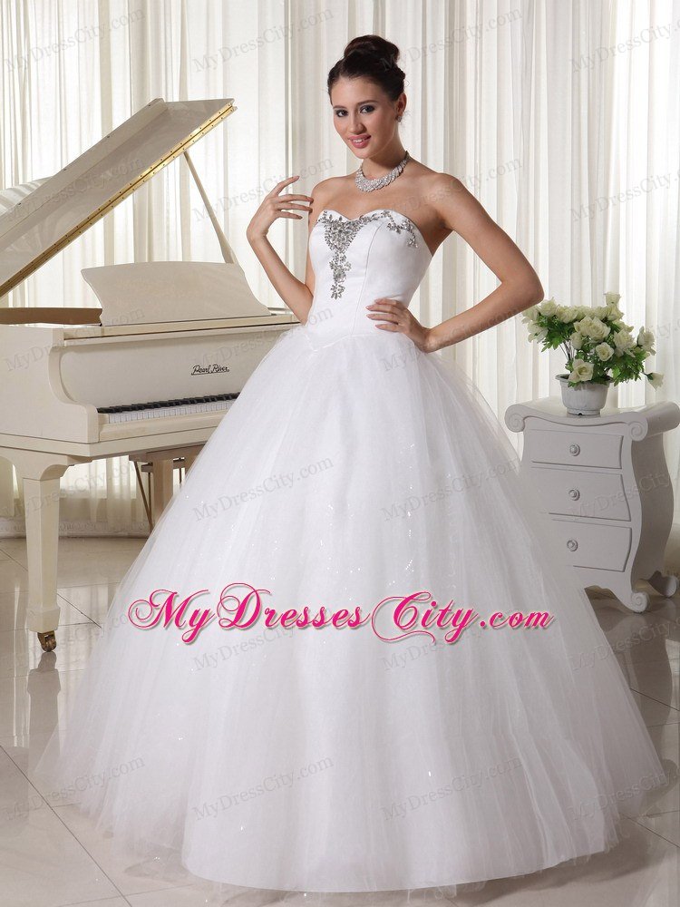 A-Line Beaded Sweetheart Satin and Tulle Wedding Dress