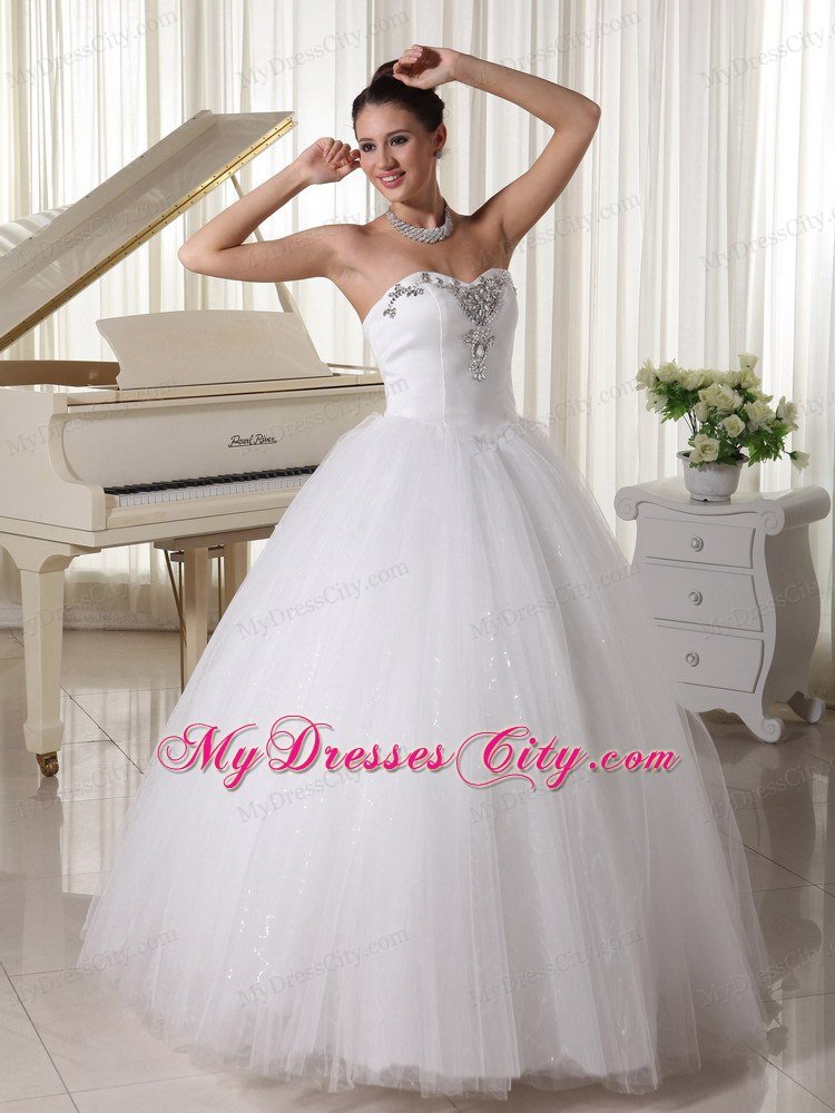 A-Line Beaded Sweetheart Satin and Tulle Wedding Dress