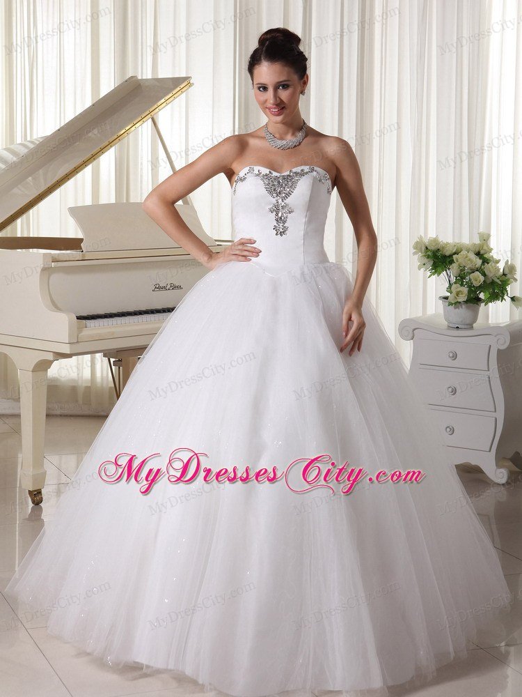 A-Line Beaded Sweetheart Satin and Tulle Wedding Dress