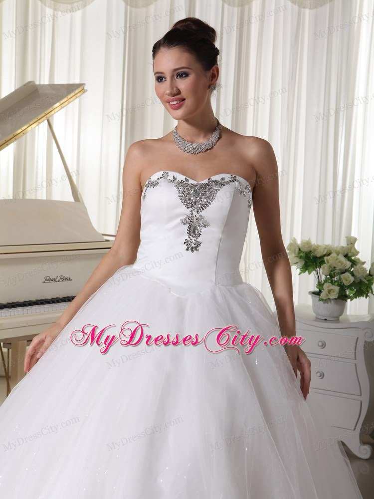 A-Line Beaded Sweetheart Satin and Tulle Wedding Dress