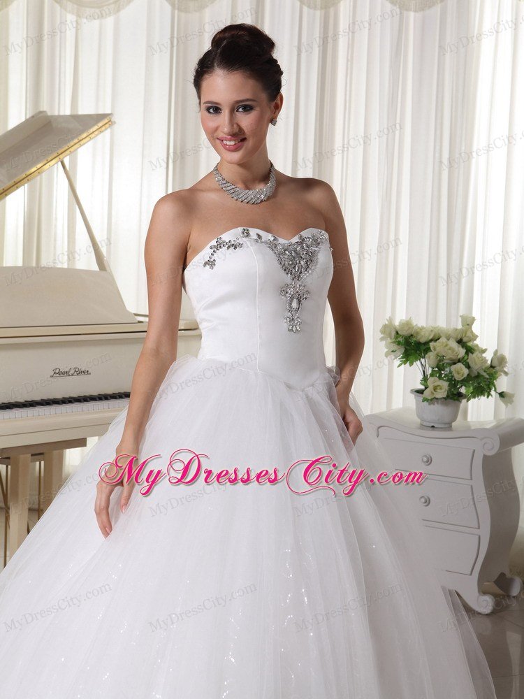 A-Line Beaded Sweetheart Satin and Tulle Wedding Dress