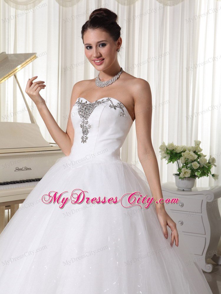 A-Line Beaded Sweetheart Satin and Tulle Wedding Dress