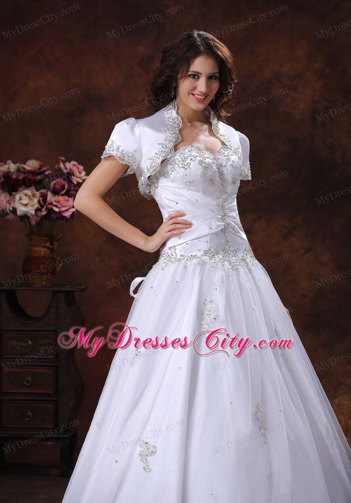 A-Line Beading Ruching Bodice Wedding Dress with Jacket