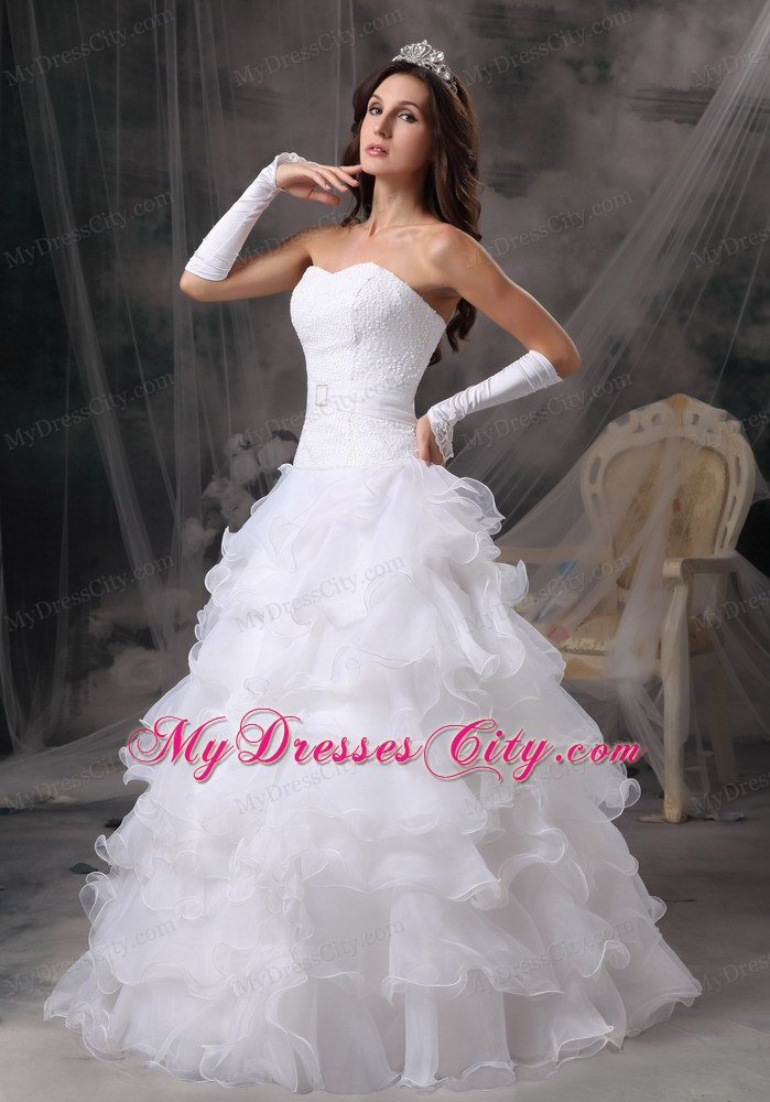 Sweetheart Organza Floor-length Ruffled Layers Wedding Dress