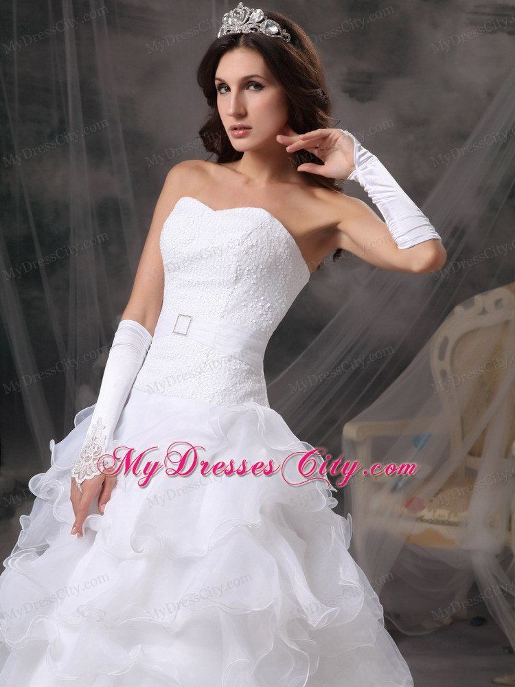 Sweetheart Organza Floor-length Ruffled Layers Wedding Dress