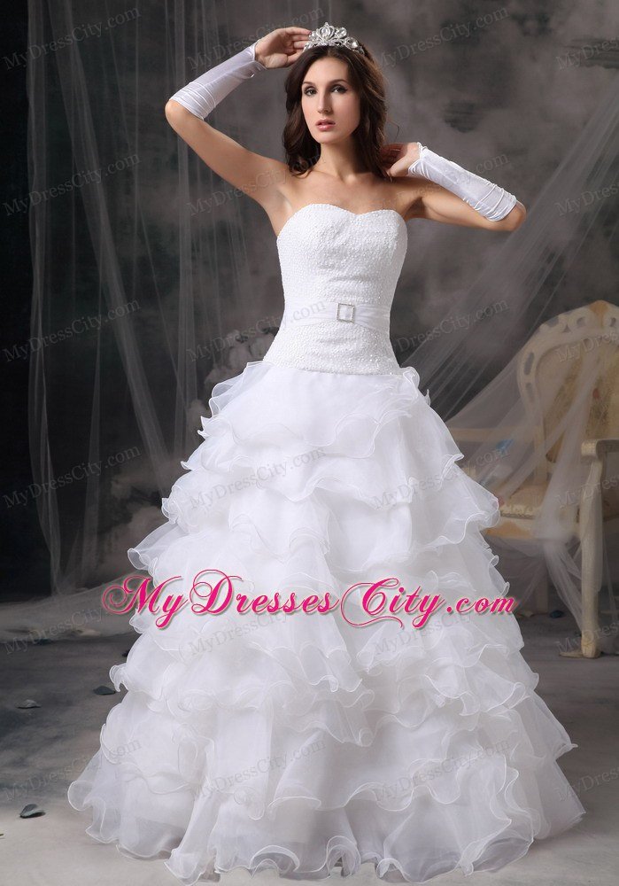 Sweetheart Organza Floor-length Ruffled Layers Wedding Dress