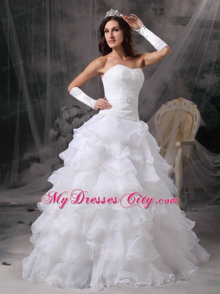 Sweetheart Organza Floor-length Ruffled Layers Wedding Dress