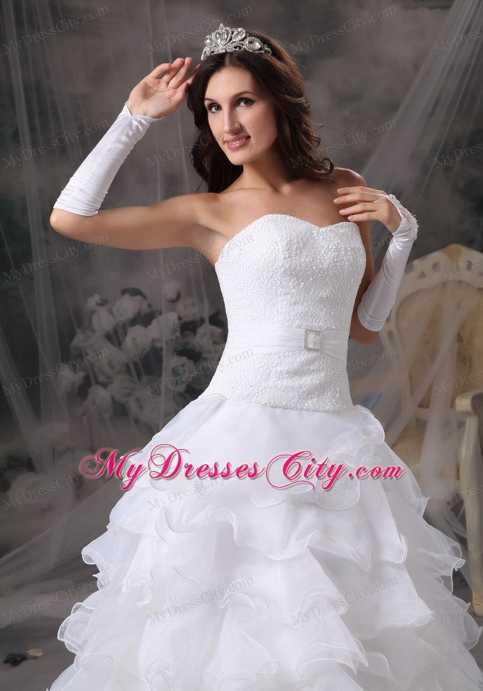 Sweetheart Organza Floor-length Ruffled Layers Wedding Dress