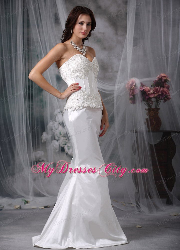 Fabulous Mermaid Low Cut Sweetheart Taffeta Lace Wedding Dress