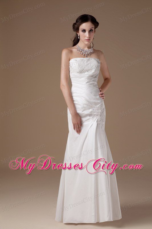 Popular Sheathy Strapless Appliques Wedding Dress Floor-length under 200