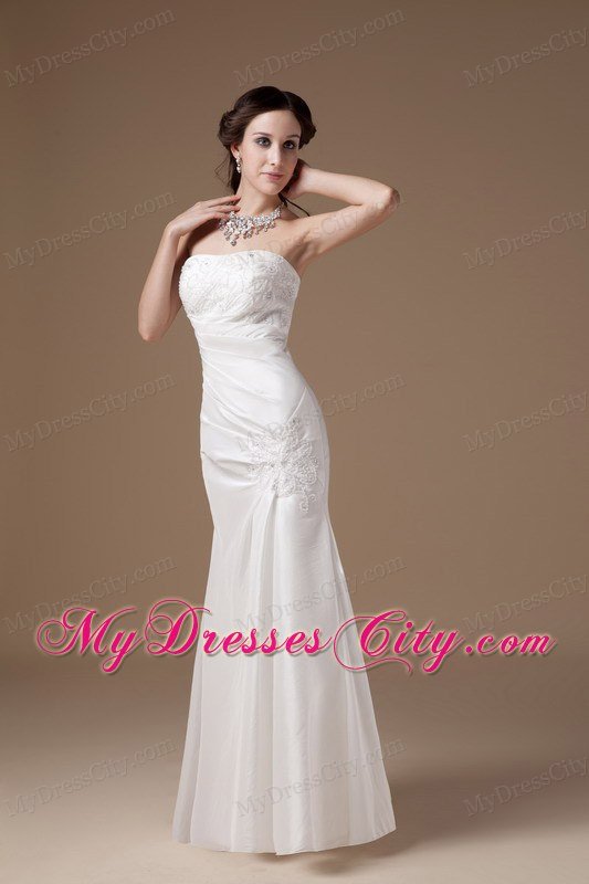 Popular Sheathy Strapless Appliques Wedding Dress Floor-length under 200