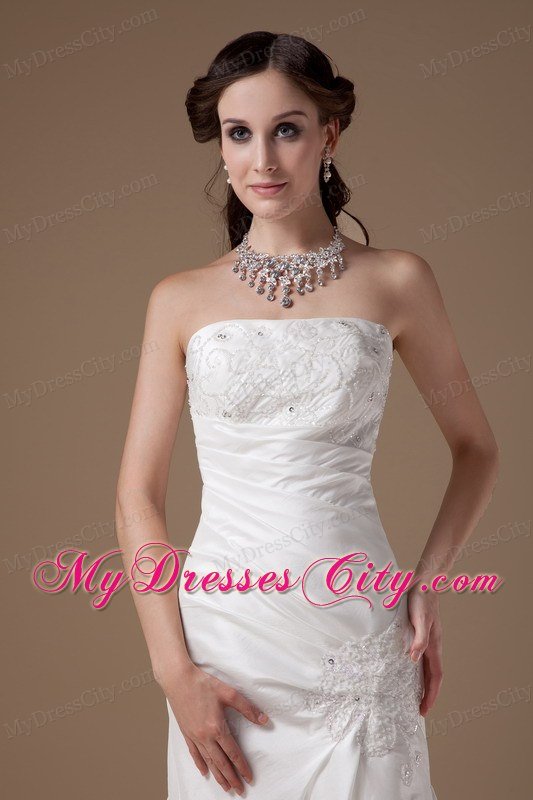 Popular Sheathy Strapless Appliques Wedding Dress Floor-length under 200