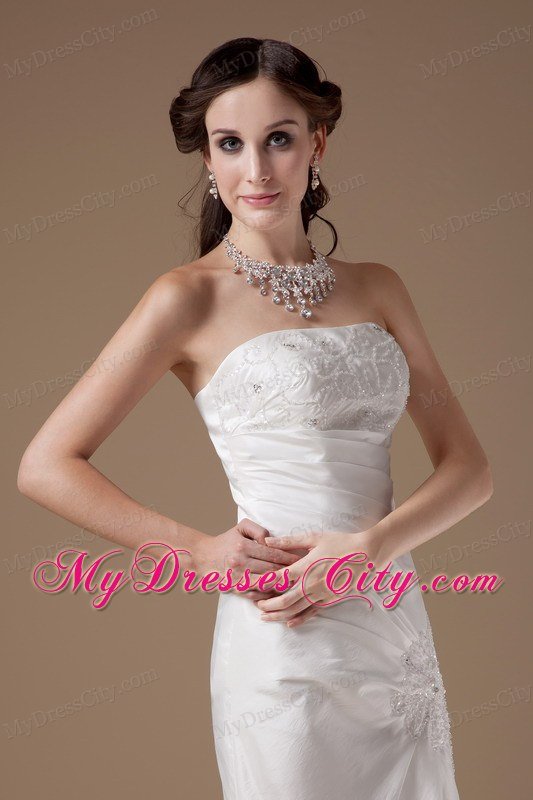 Popular Sheathy Strapless Appliques Wedding Dress Floor-length under 200