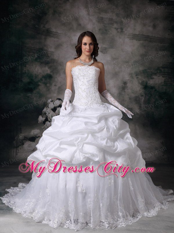 Strapless Lace Brush Train Taffeta Pick-ups Wedding Dress 2013 on Sale