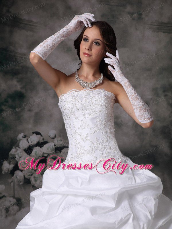 Strapless Lace Brush Train Taffeta Pick-ups Wedding Dress 2013 on Sale