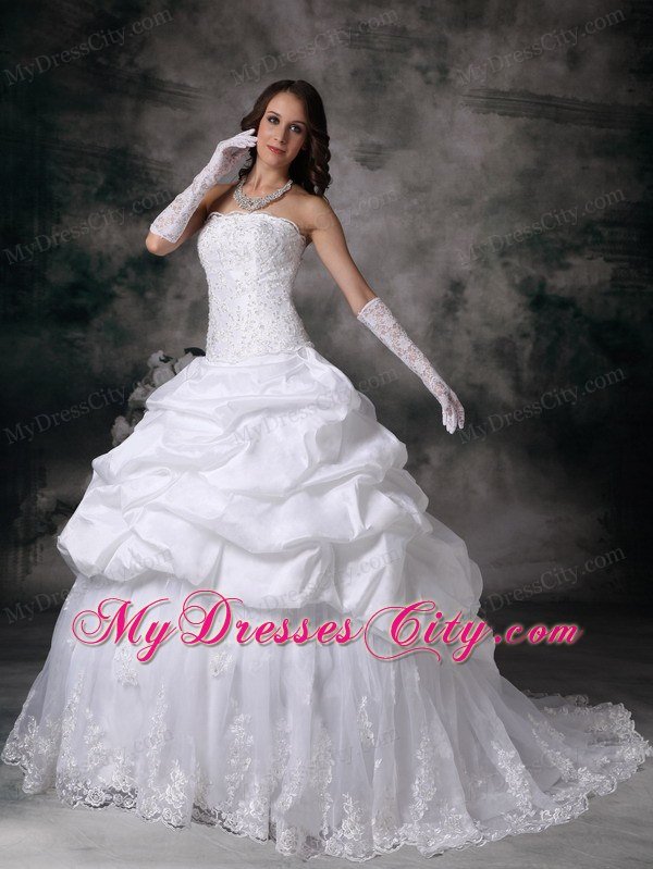 Strapless Lace Brush Train Taffeta Pick-ups Wedding Dress 2013 on Sale