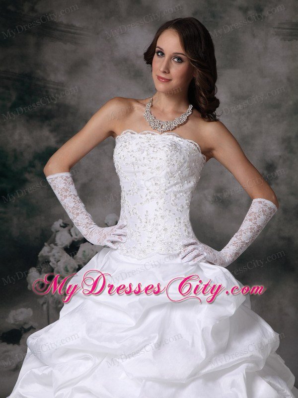 Strapless Lace Brush Train Taffeta Pick-ups Wedding Dress 2013 on Sale