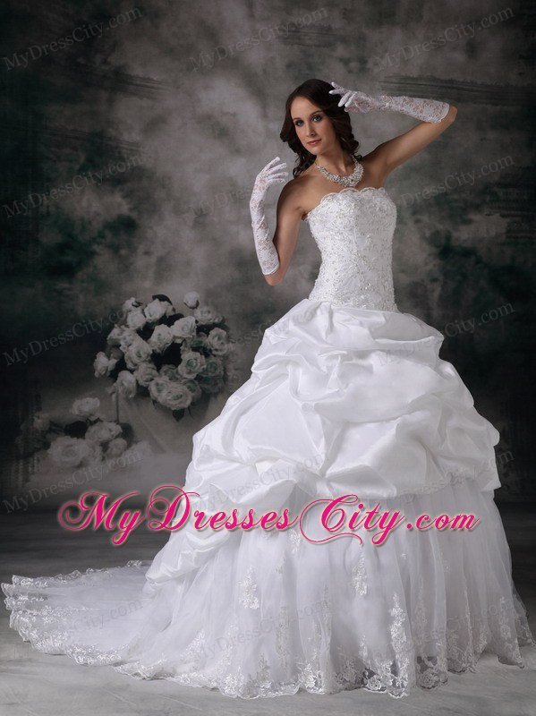 Strapless Lace Brush Train Taffeta Pick-ups Wedding Dress 2013 on Sale