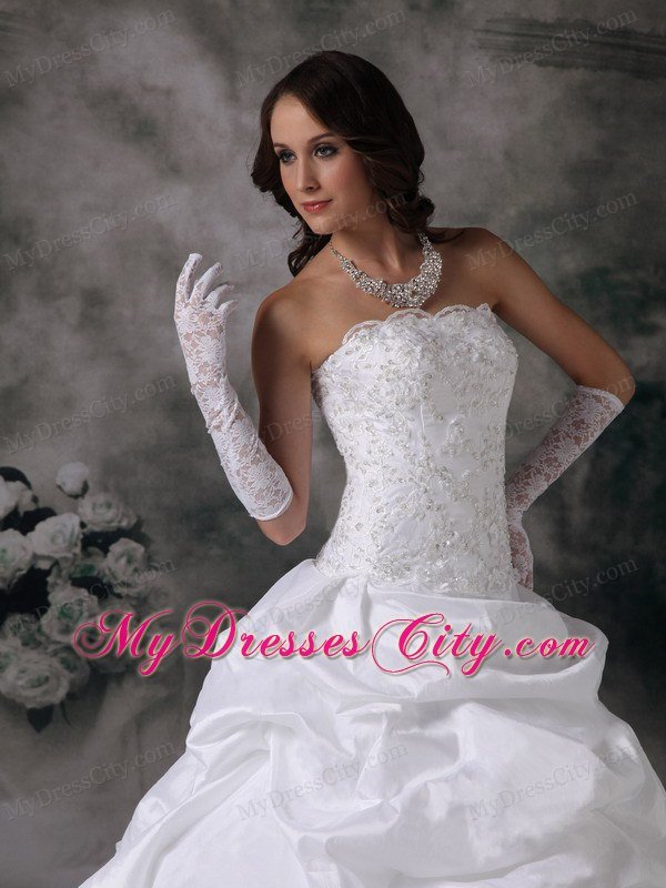 Strapless Lace Brush Train Taffeta Pick-ups Wedding Dress 2013 on Sale