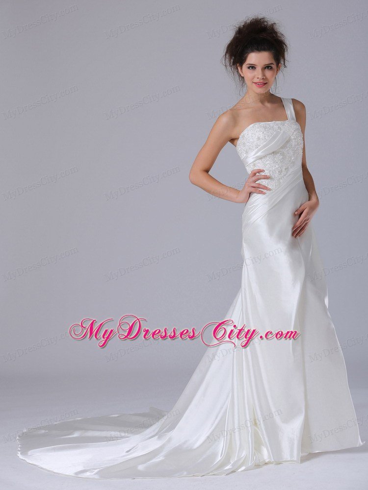 Amazing One Shoulder Sheathy Beading Wedding Dress for Garden Wedding