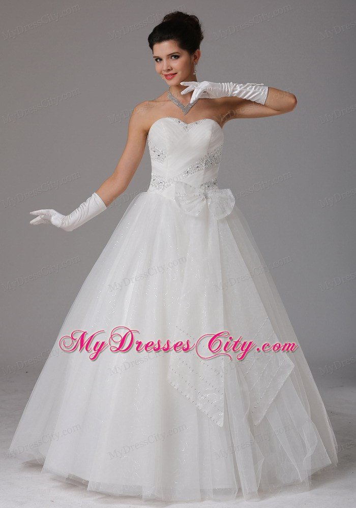 Romantic A-line Sweetheart Beading and Ruche Bridal Dress With Bowknot